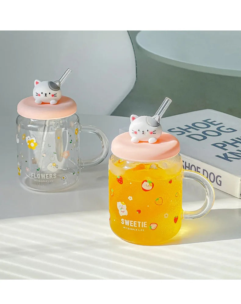 Straw Cup Glasses Cute Cartoon Glass Mug Original Mugs Coffee Cups Drinkware Unusual Tea Cup Set Personalized Gift Cupshe Beer