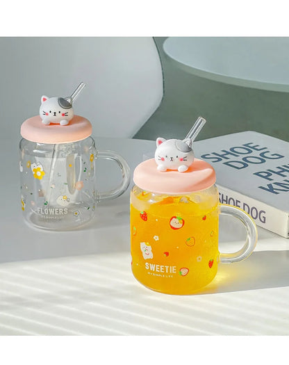 Straw Cup Glasses Cute Cartoon Glass Mug Original Mugs Coffee Cups Drinkware Unusual Tea Cup Set Personalized Gift Cupshe Beer