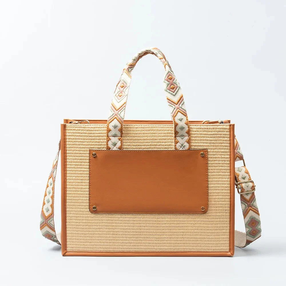 Straw Tote Women's Large Capacity Woven Handbag Beach Ethnic Style 2024 Spring and Summer New Commuting Travel Shoulder Bag