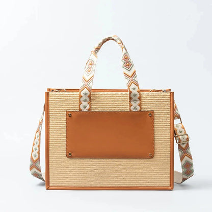 Straw Tote Women's Large Capacity Woven Handbag Beach Ethnic Style 2024 Spring and Summer New Commuting Travel Shoulder Bag