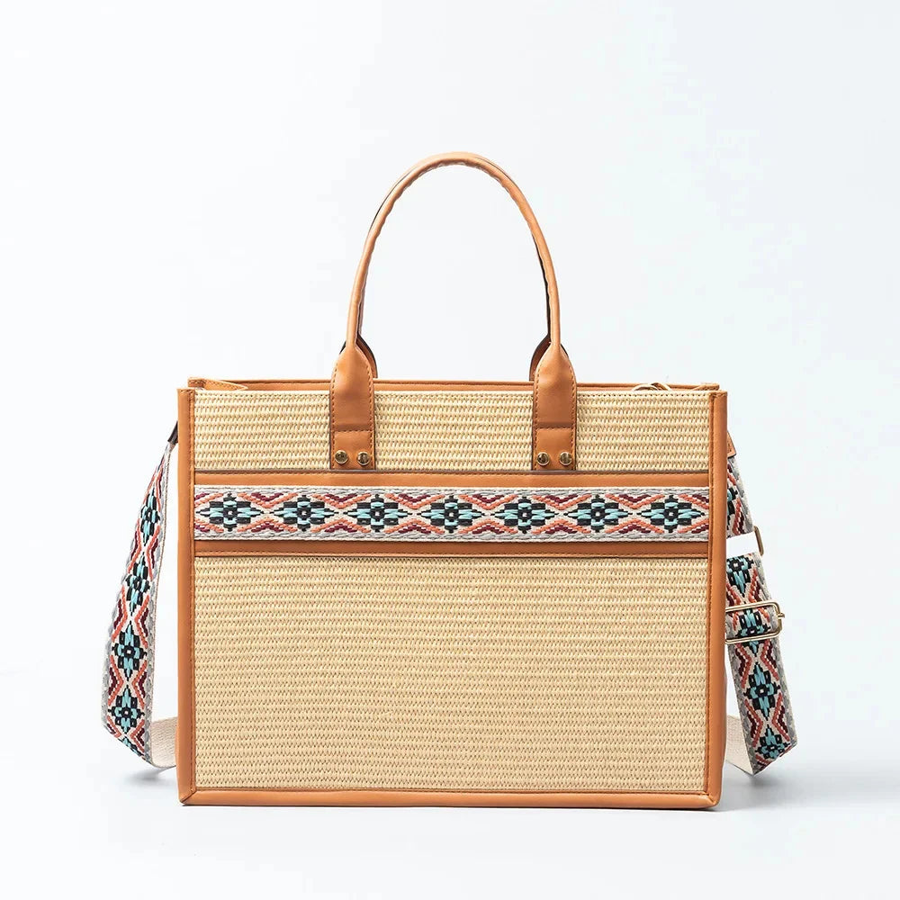 Straw Tote Women's Large Capacity Woven Handbag Beach Ethnic Style 2024 Spring and Summer New Commuting Travel Shoulder Bag