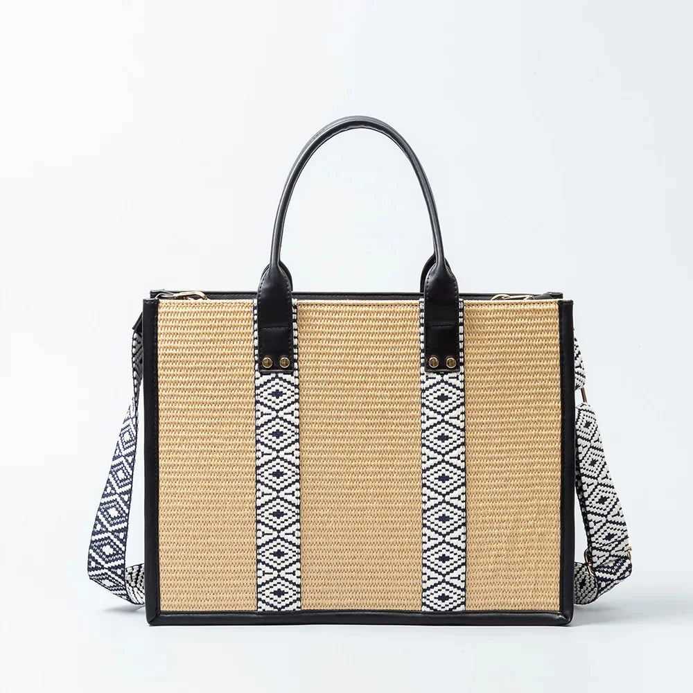 Straw Tote Women's Large Capacity Woven Handbag Beach Ethnic Style 2024 Spring and Summer New Commuting Travel Shoulder Bag