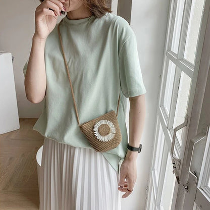Straw Woven Bag Fashion Straw Weave Mini Bucket Bags Crossbody Bag Shoulder Bag