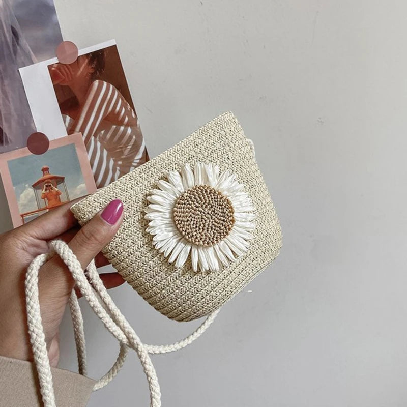 Straw Woven Bag Fashion Straw Weave Mini Bucket Bags Crossbody Bag Shoulder Bag