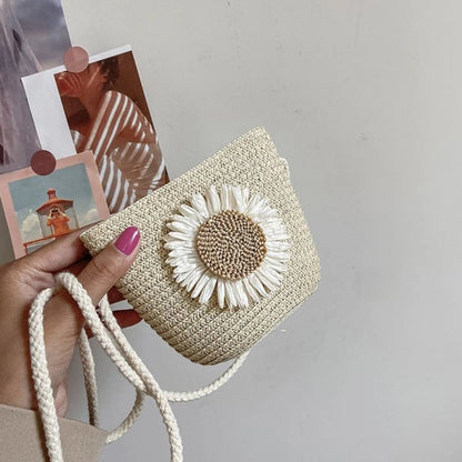 Straw Woven Bag Fashion Straw Weave Mini Bucket Bags Crossbody Bag Shoulder Bag