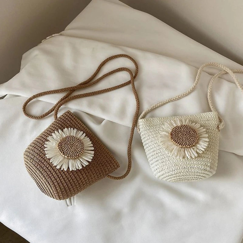 Straw Woven Bag Fashion Straw Weave Mini Bucket Bags Crossbody Bag Shoulder Bag