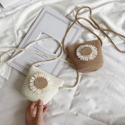 Straw Woven Bag Fashion Straw Weave Mini Bucket Bags Crossbody Bag Shoulder Bag