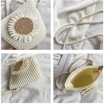 Straw Woven Bag Fashion Straw Weave Mini Bucket Bags Crossbody Bag Shoulder Bag