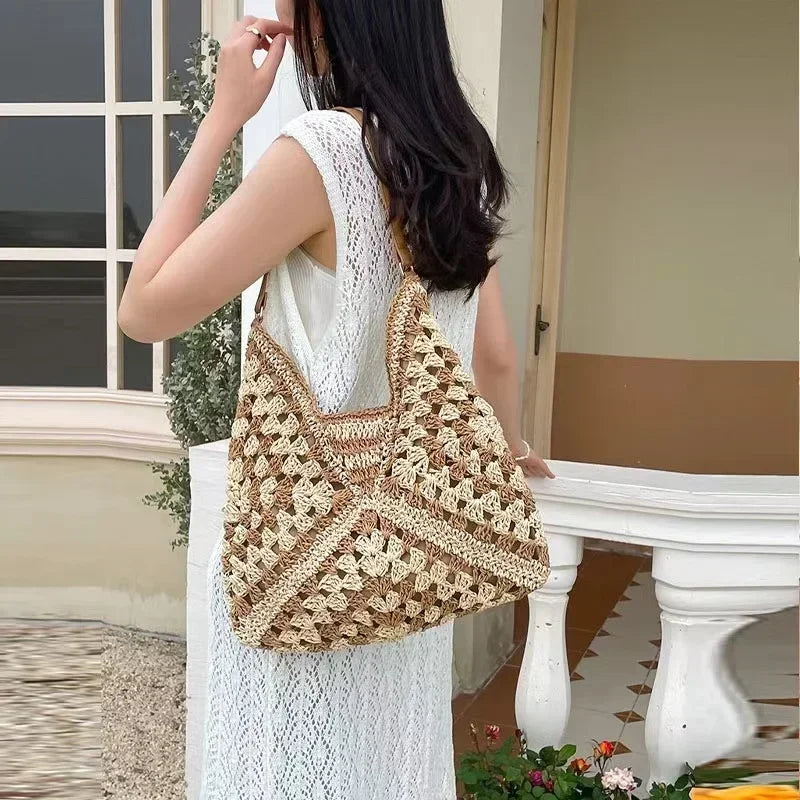 Straw Woven Underarm Bag Tote Bags 2024 Handbags Luxury Designer High Quality Aesthetic Replicas Women's Beach Super Copy Brand