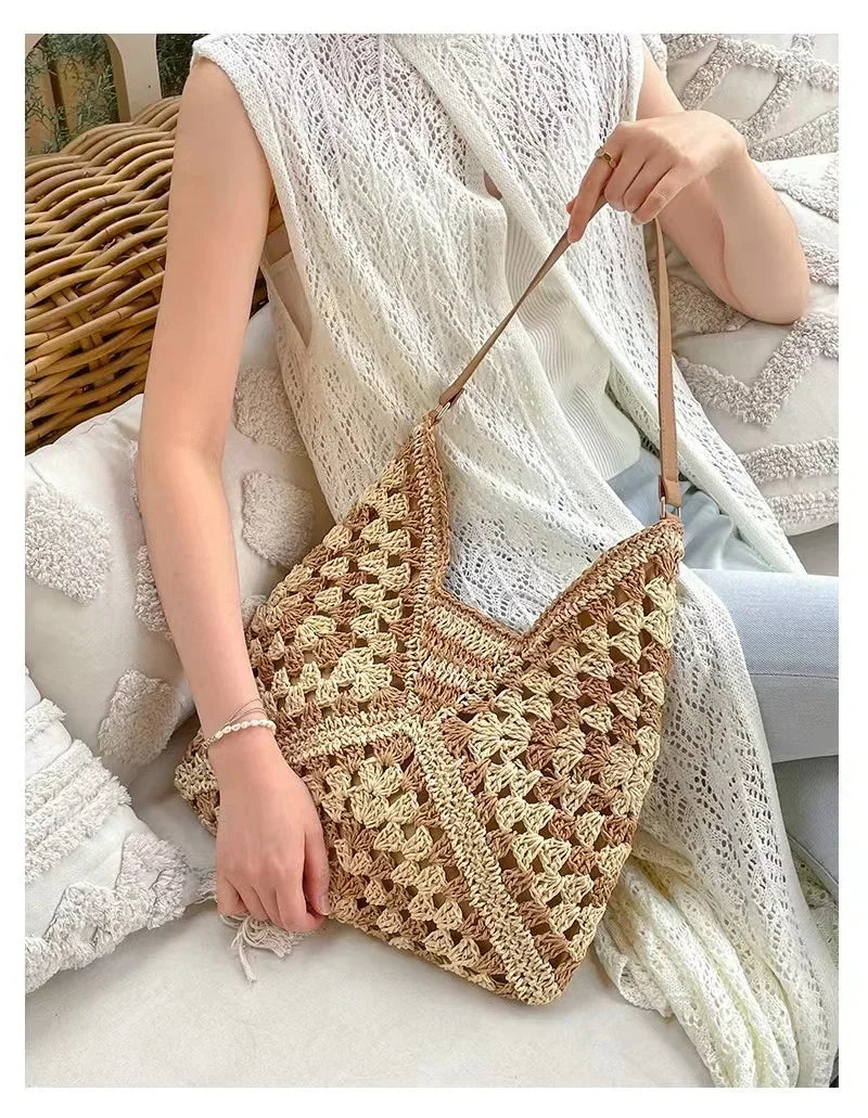 Straw Woven Underarm Bag Tote Bags 2024 Handbags Luxury Designer High Quality Aesthetic Replicas Women's Beach Super Copy Brand