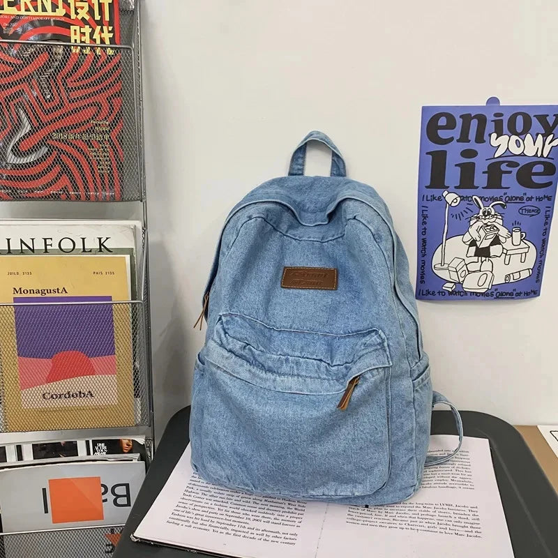 Street Fashion Women's Casual Denim Student School Bag For Girls Korean Style Female Travel Backpack