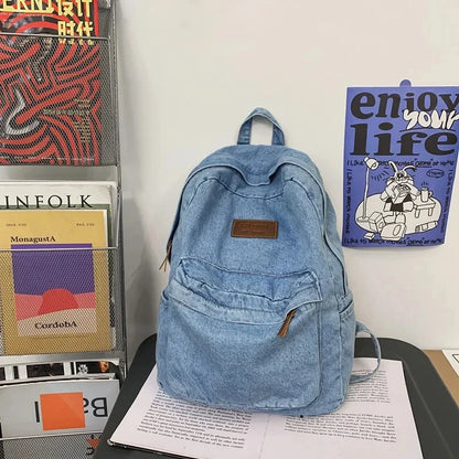 Street Fashion Women's Casual Denim Student School Bag For Girls Korean Style Female Travel Backpack