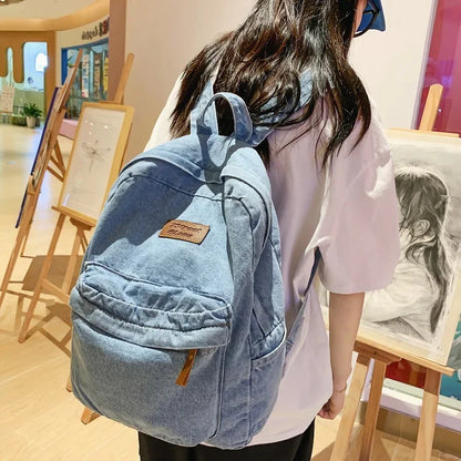 Street Fashion Women's Casual Denim Student School Bag For Girls Korean Style Female Travel Backpack