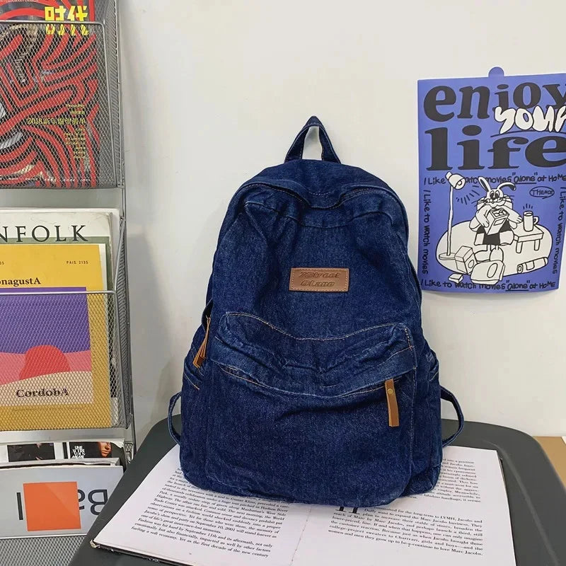 Street Fashion Women's Casual Denim Student School Bag For Girls Korean Style Female Travel Backpack