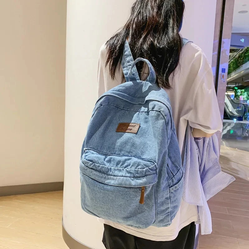 Street Fashion Women's Casual Denim Student School Bag For Girls Korean Style Female Travel Backpack