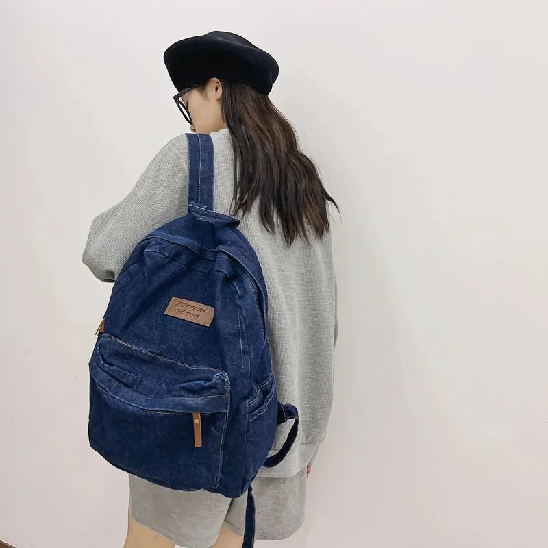 Street Fashion Women's Casual Denim Student School Bag For Girls Korean Style Female Travel Backpack