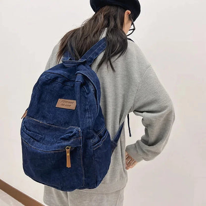 Street Fashion Women's Casual Denim Student School Bag For Girls Korean Style Female Travel Backpack