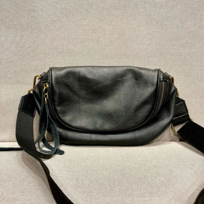 Street Popular Black Leather Bags for Women 2024 Autumn New Zipper Crossbody Bags Y2k Grunge Retro Portable Unisex Handbags