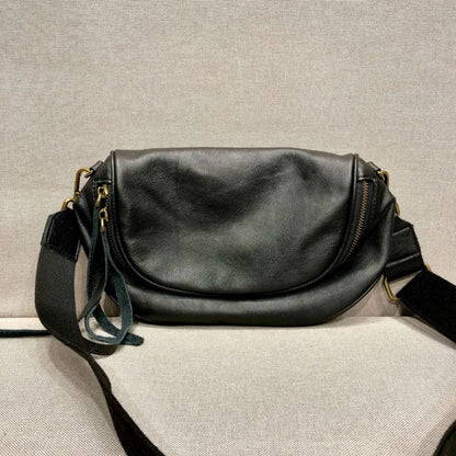 Street Popular Black Leather Bags for Women 2024 Autumn New Zipper Crossbody Bags Y2k Grunge Retro Portable Unisex Handbags