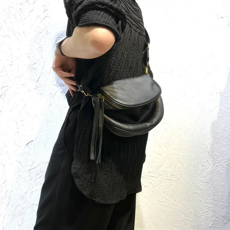 Street Popular Black Leather Bags for Women 2024 Autumn New Zipper Crossbody Bags Y2k Grunge Retro Portable Unisex Handbags
