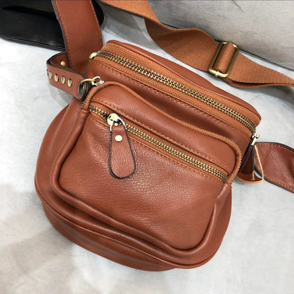 Street Punk Rivet Design Genuine Leather Chest Crossbody Bag Female High Quality Cowhide Shoulder Bags Women Bolsa Feminina