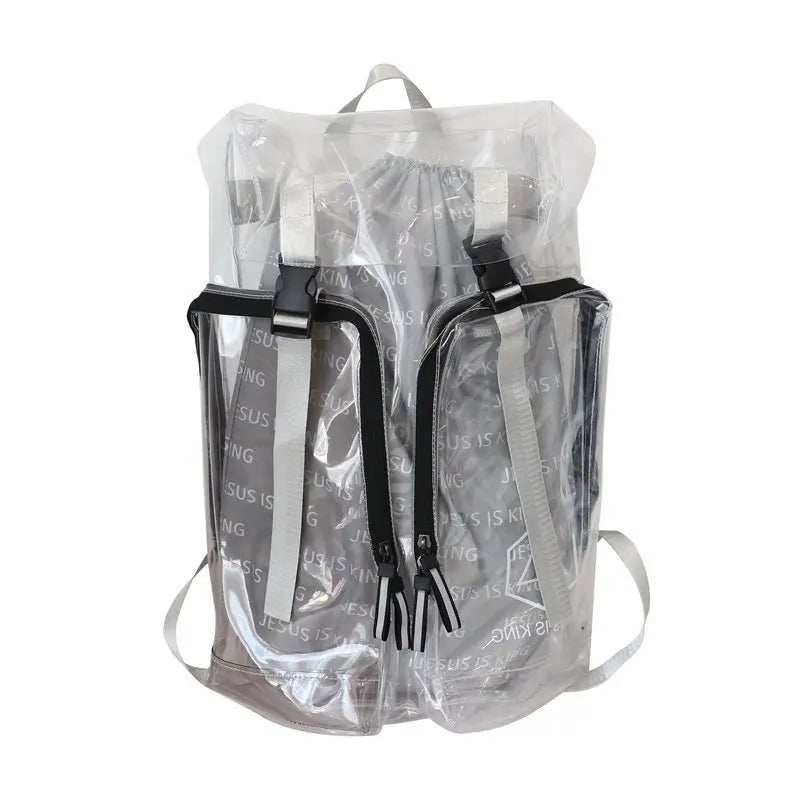 Street Style Unisex Transparent PVC Hip Hop Dpuble Backpacks Clear Bags Women Man High Capacity Waterproof Travel ShoulderBags
