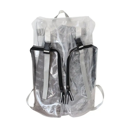 Street Style Unisex Transparent PVC Hip Hop Dpuble Backpacks Clear Bags Women Man High Capacity Waterproof Travel ShoulderBags