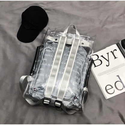 Street Style Unisex Transparent PVC Hip Hop Dpuble Backpacks Clear Bags Women Man High Capacity Waterproof Travel ShoulderBags