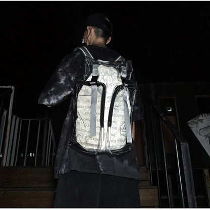 Street Style Unisex Transparent PVC Hip Hop Dpuble Backpacks Clear Bags Women Man High Capacity Waterproof Travel ShoulderBags