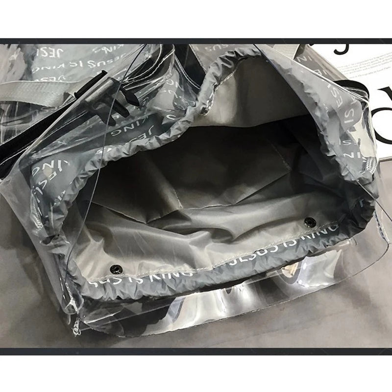 Street Style Unisex Transparent PVC Hip Hop Dpuble Backpacks Clear Bags Women Man High Capacity Waterproof Travel ShoulderBags