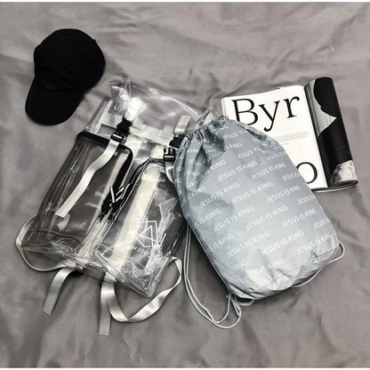 Street Style Unisex Transparent PVC Hip Hop Dpuble Backpacks Clear Bags Women Man High Capacity Waterproof Travel ShoulderBags