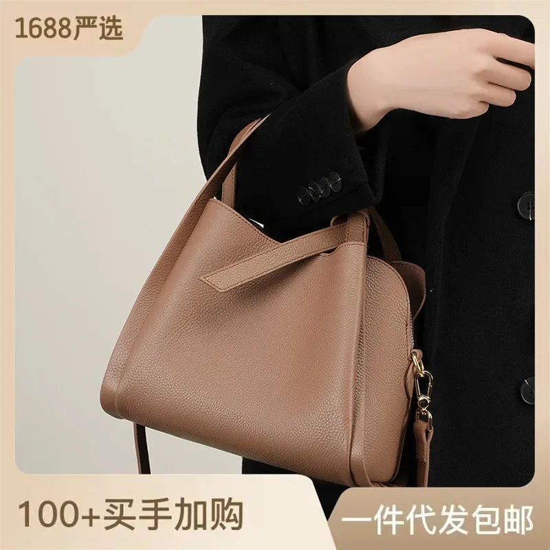 Strict Selection of Genuine Leather Handheld Bag for Women in 2024, New Vegetable Basket for Mom, Grand Crossbody Bag,