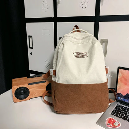 Stripe Cute Corduroy Woman Backpack Schoolbag For Teenage Girls Boys 2023 Harajuku Female Casual Bag Student Lady Book Pack