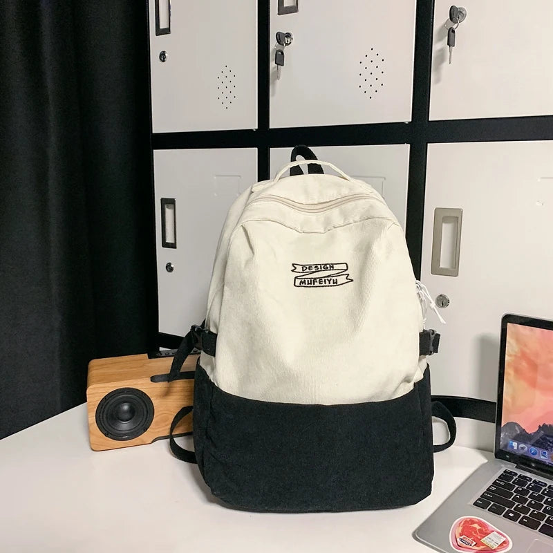 Stripe Cute Corduroy Woman Backpack Schoolbag For Teenage Girls Boys 2023 Harajuku Female Casual Bag Student Lady Book Pack