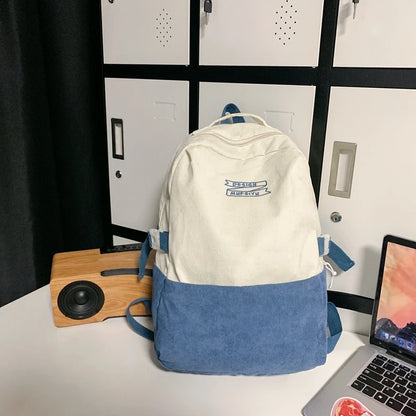 Stripe Cute Corduroy Woman Backpack Schoolbag For Teenage Girls Boys 2023 Harajuku Female Casual Bag Student Lady Book Pack