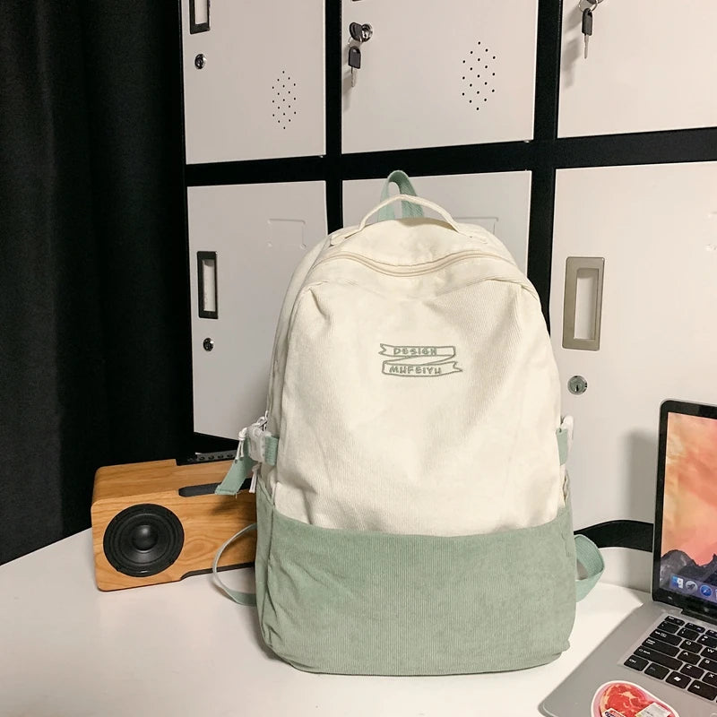 Stripe Cute Corduroy Woman Backpack Schoolbag For Teenage Girls Boys 2023 Harajuku Female Casual Bag Student Lady Book Pack