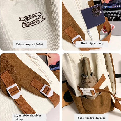 Stripe Cute Corduroy Woman Backpack Schoolbag For Teenage Girls Boys 2023 Harajuku Female Casual Bag Student Lady Book Pack