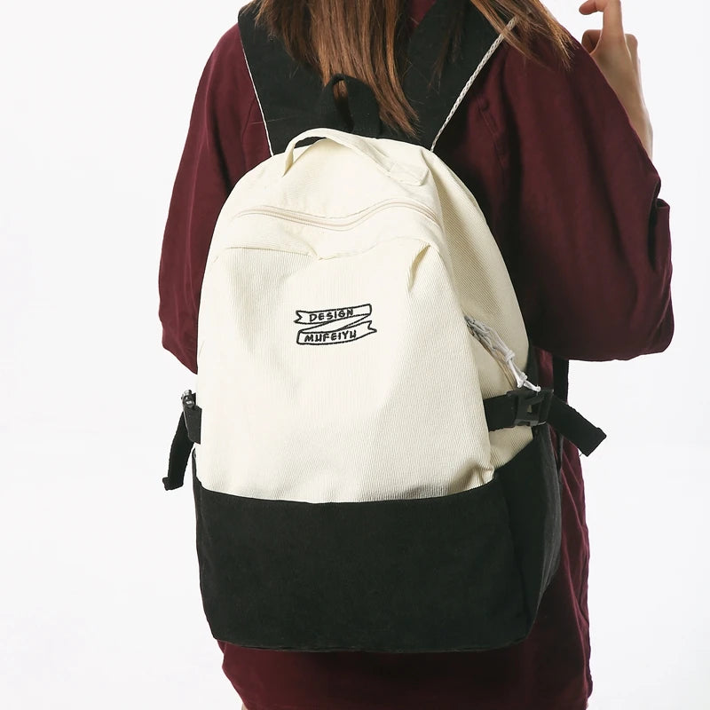 Stripe Cute Corduroy Woman Backpack Schoolbag For Teenage Girls Boys 2023 Harajuku Female Casual Bag Student Lady Book Pack