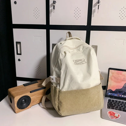 Stripe Cute Corduroy Woman Backpack Schoolbag For Teenage Girls Boys 2023 Harajuku Female Casual Bag Student Lady Book Pack