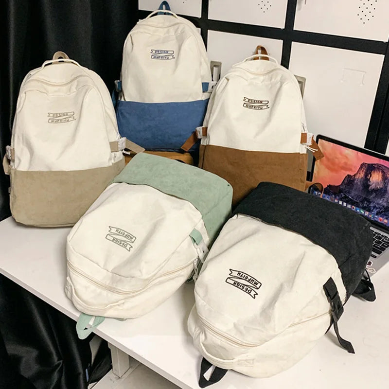 Stripe Cute Corduroy Woman Backpack Schoolbag For Teenage Girls Boys 2023 Harajuku Female Casual Bag Student Lady Book Pack