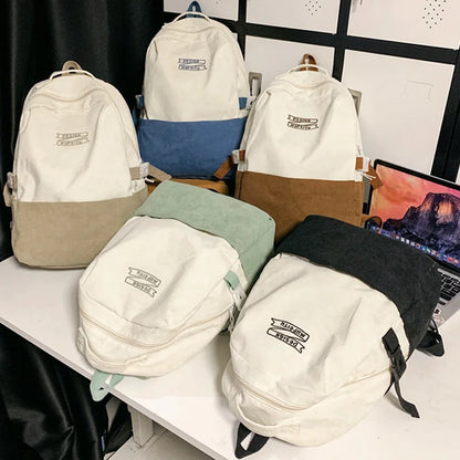 Stripe Cute Corduroy Woman Backpack Schoolbag For Teenage Girls Boys 2023 Harajuku Female Casual Bag Student Lady Book Pack