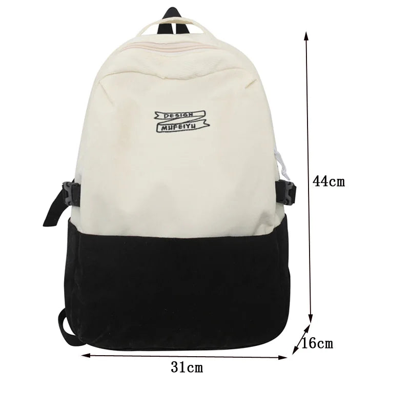 Stripe Cute Corduroy Woman Backpack Schoolbag For Teenage Girls Boys 2023 Harajuku Female Casual Bag Student Lady Book Pack