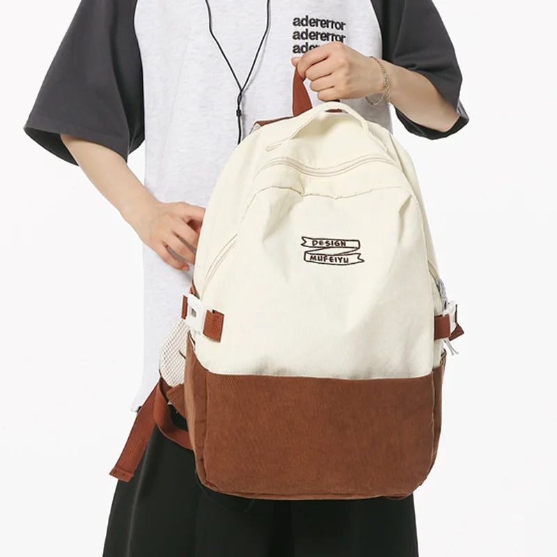 Stripe Cute Corduroy Woman Backpack Schoolbag For Teenage Girls Boys 2023 Harajuku Female Casual Bag Student Lady Book Pack