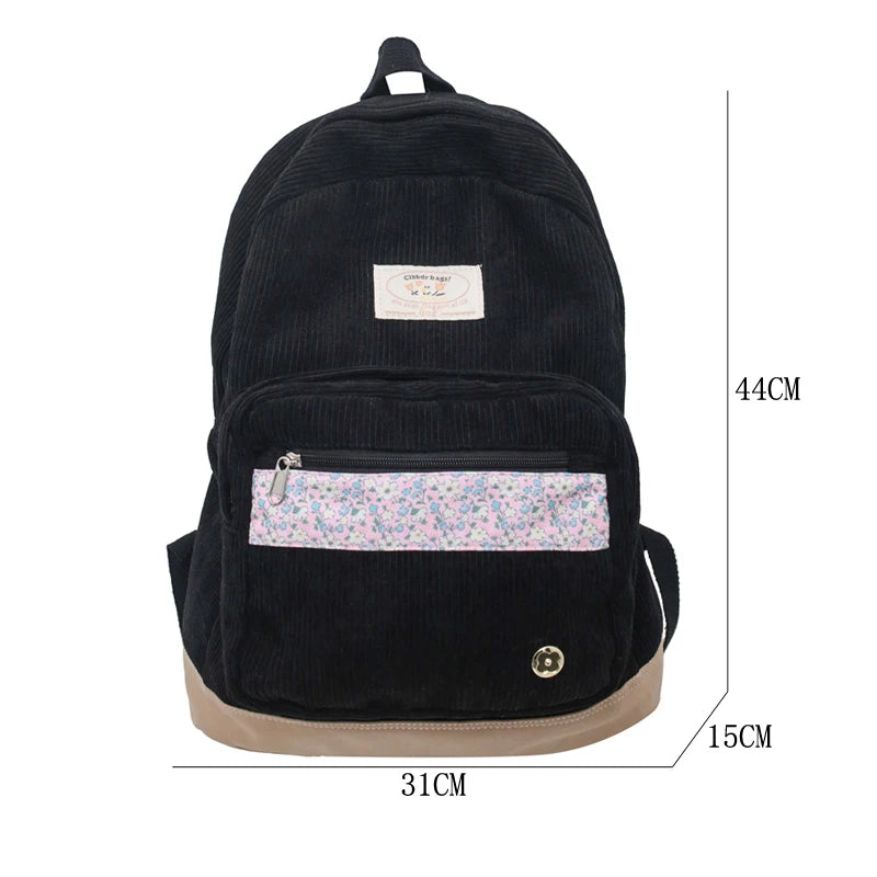 Stripe Cute Corduroy Woman Backpack Schoolbag For Teenage Girls Boys 2023 Harajuku Female Fashion Bag Student Lady Book Pack