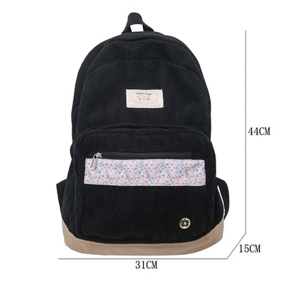 Stripe Cute Corduroy Woman Backpack Schoolbag For Teenage Girls Boys 2023 Harajuku Female Fashion Bag Student Lady Book Pack