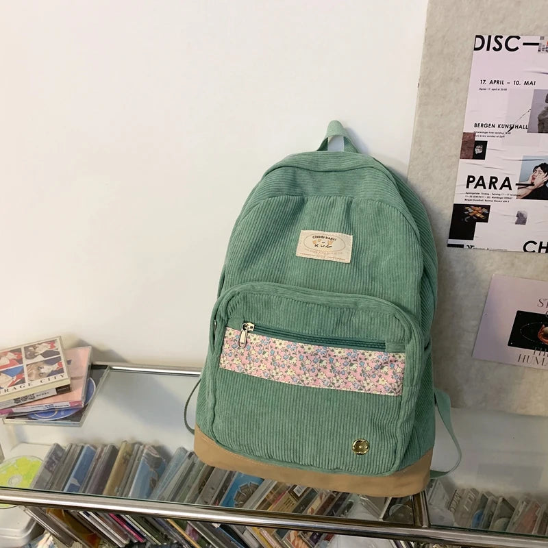 Stripe Cute Corduroy Woman Backpack Schoolbag For Teenage Girls Boys 2023 Harajuku Female Fashion Bag Student Lady Book Pack