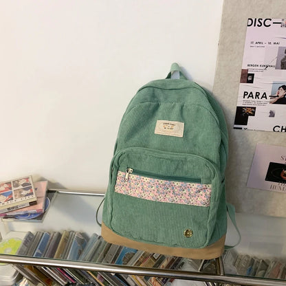 Stripe Cute Corduroy Woman Backpack Schoolbag For Teenage Girls Boys 2023 Harajuku Female Fashion Bag Student Lady Book Pack