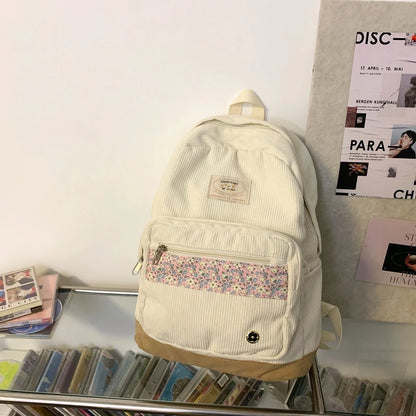 Stripe Cute Corduroy Woman Backpack Schoolbag For Teenage Girls Boys 2023 Harajuku Female Fashion Bag Student Lady Book Pack
