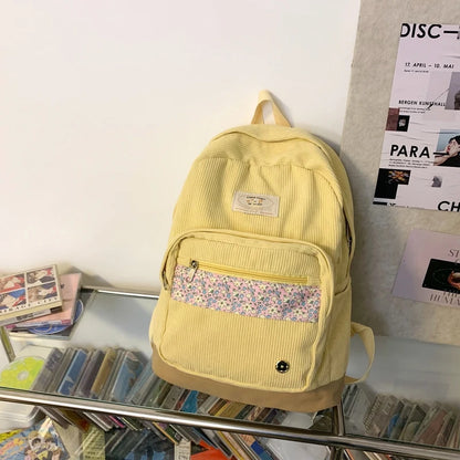 Stripe Cute Corduroy Woman Backpack Schoolbag For Teenage Girls Boys 2023 Harajuku Female Fashion Bag Student Lady Book Pack