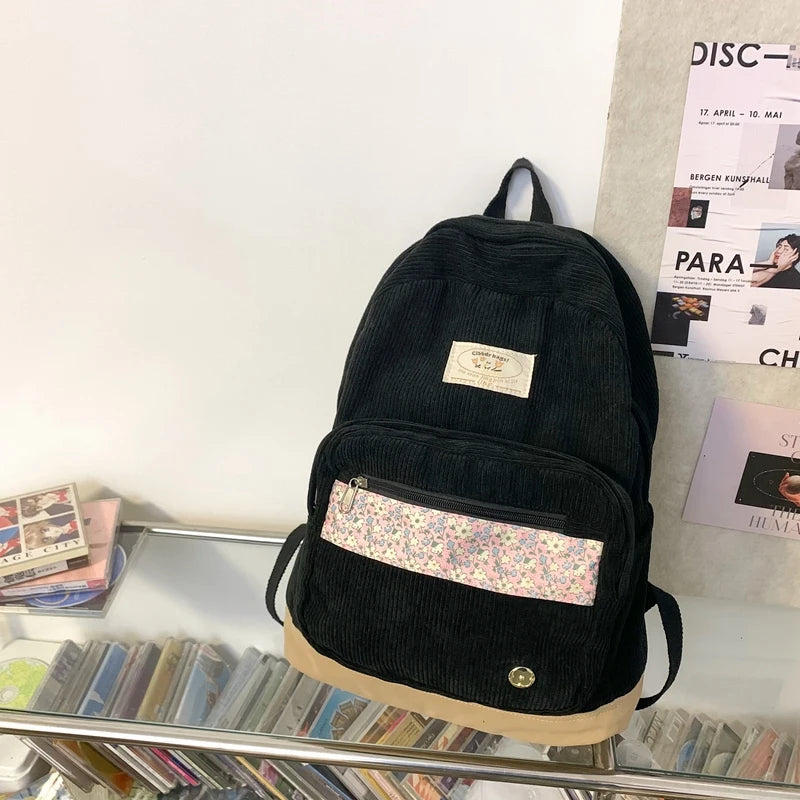 Stripe Cute Corduroy Woman Backpack Schoolbag For Teenage Girls Boys 2023 Harajuku Female Fashion Bag Student Lady Book Pack